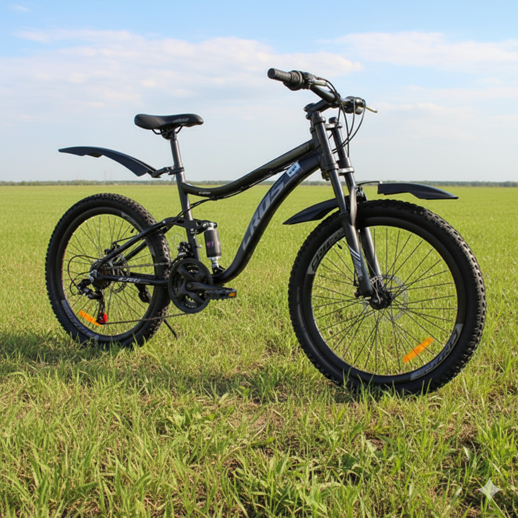 Cross 24″ Grey Dual-Suspension Fat-Tire Mountain Bike